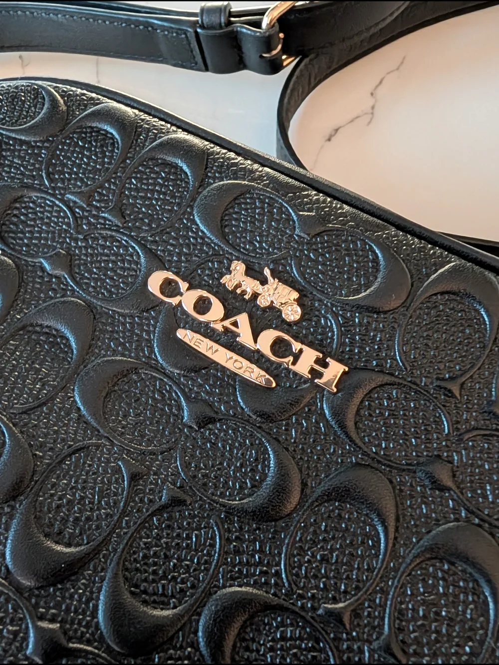 Coach Black Embossed Leather Crossbody Mini Jamie Camera Bag
